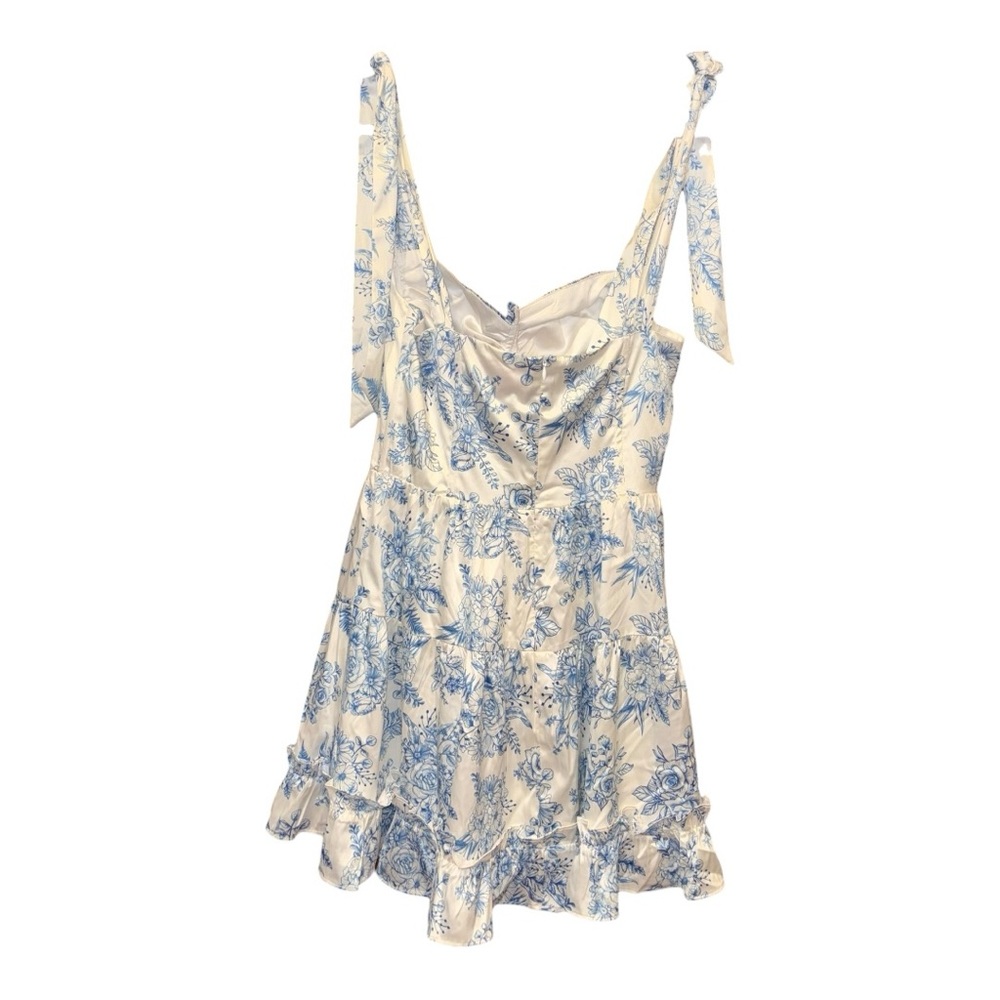 Sugar Thrillz Blue Toile Floral Tie-Strap Mini Dress Size M ARK - Picture 3 of 4